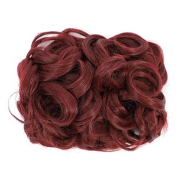 SWACC Short Messy Curly Dish Hair Bun Extension Easy Stretch hair Combs Clip in Ponytail Extension Scrunchie Chignon Tray Ponytail Hairpieces (Dark Wine Red-99J#)