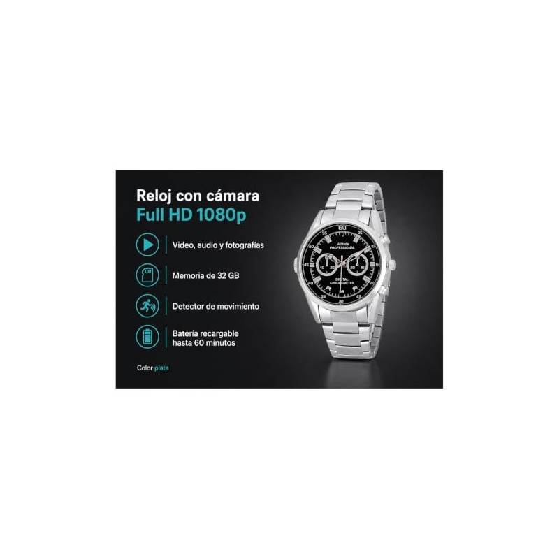 GoGo electronics Reloj de Acero con Cámara Full HD 1080p,
