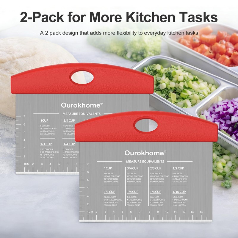 Ourokhome 2 Pack Bench Scraper Dough Cutter, Stainless Steel Dough