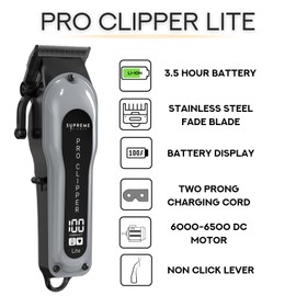 Supreme Trimmer Pro Clipper Lite w/Fade Blade | 210 Min Run Time Professional Hair Clipper Set w/Hair Comb & Scissors | STC5000 Gray