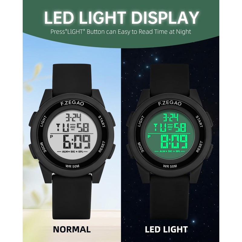 F.ZEGAO Digital Watch Womens with Stopwatch Alarm, 10ATM Waterproof Watches