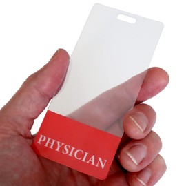 5 Pack - Clear Physician Badge Buddy - Vertical Medical Card Role Identifier - Transparent Doctor Badge Backer Hospital Name Tag by Specialist ID (Red)