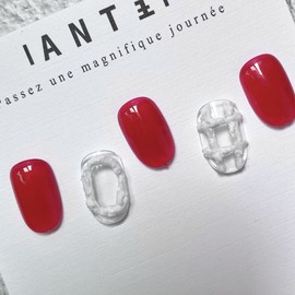 ˡᴬᴺᵀᶤˡ Red lump handmade nail tip - Short Square Mini / ˡᴬᴺᵀᶤˡ 레드 덩어리 수제네일 팁 - 숏스퀘어미니