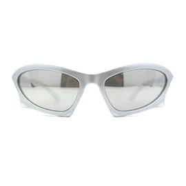 Trendy Iconic 90s Wrap Around Sport Plastic Sunglasses Light Silver Mirror