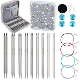 Svartur Lace Interchangeable Circular Knitting Needles, 5" Stainless Steel Interchangeable Knitting Needles Magic Loop for Socks, Gloves, US 0-8 Small Knitting Neeldes Lace-Tip with 4 Assorted Cables