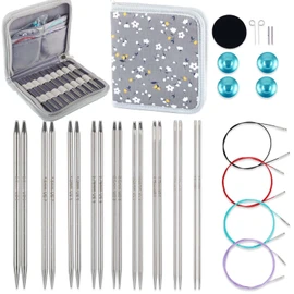Svartur Lace Interchangeable Circular Knitting Needles, 5" Stainless Steel Interchangeable Knitting Needles Magic Loop for Socks, Gloves, US 0-8 Small Knitting Neeldes Lace-Tip with 4 Assorted Cables