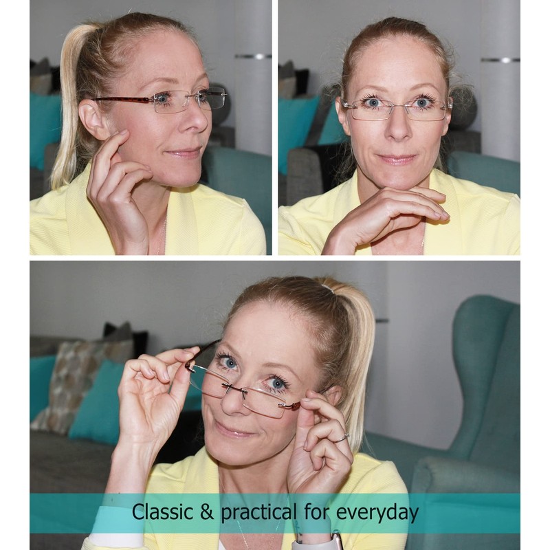 LUR Rimless Reading Glasses for Men Women 7 pack Small