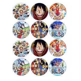 Handmade set of 12 One Piece, Anime edible paper, cupcake cookie toppers decorations  - 2.5"