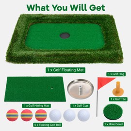 ULTIMATE Floating Golf Green for Pool, Floating Chipping Green Mat w/Hitting Mat, Golf Balls, Flag and Tee for Golf Practice, Golf Putting Mat for Golf Game (37.5" x 25.5")