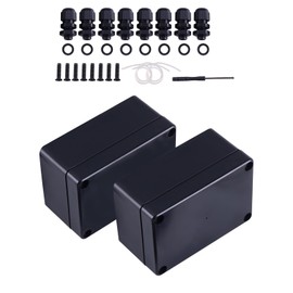 AOMIKITSTU Electronic Junction Box 2pcs, 4.53in×3.54in×2.17in(115x90x55mm) Electronic Hobby Box Black, Plastic Electrical Project Case for Electronic Projects and Instrument Enclosure