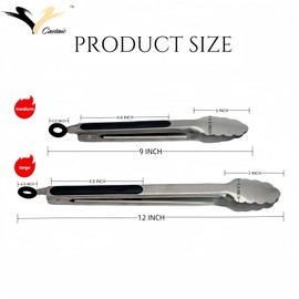 Castaic 304 Stainless Steel Kitchen Cooking Tongs, 9/12 Inch Kitchen Tongs Set, 2 Sturdy Grilling Barbeque Brushed Locking Food Tongs,Buffet Serving (Black)