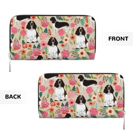 TREJUKY English Springer Spaniel Wallet for Men Women Elegant Long Clutch Zip Around Travel Leather Coin Purse Large Capacity Credit Card Holder Handbag