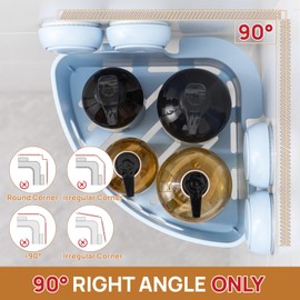 LEVERLOC Corner Shower Caddy Suction Cup, shower shelves suction cup, 2 Pack Basket Powerful Bathroom, Waterproof & Oil-proof Organizer for Kitchen, No-Drilling Removable (Blue)