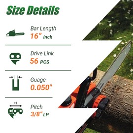 16" Chainsaw Chain, 2904402 Chain Saw Blade 3/8" LP Pitch 0.050" Gauge 56 Drive Links Fits for Greenworks CS80L01 CS80L211 CS80L2512 20232 SB410 CS60L252 CS60L02 2904402 Chainsaw (3 PCS)