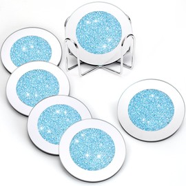 Jetec Crushed Diamond Decoration Glass Coaster Coasters Set of 6 with 1 Holder, Crystal Mirrored Coasters Glitter Crushed Diamond Decoration Rhinestone for Kitchen Bar Home(Navy Blue,4 Inch)