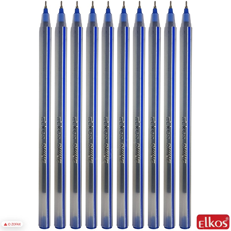 ELKOS BLUE Ballpoint Pens, 0.7mm Fine Point, Pack of 10,