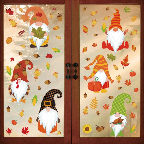 YLXLLSM Fall Thanksgiving Window Clings Decorations, 9 Sheets Dwarf Theme