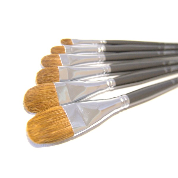 Red Sable Filbert Paint Brushes - Set of 6 Acrylic, Watercolor, Mixed Media or Oil Paint Brushes. Long Handle Professional Art Supplies for Canvas Painting