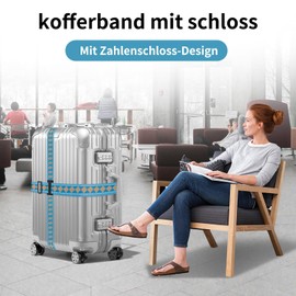 Luggage Strap Cross Strap with Luggage Tag, Eye-catching Luggage Strap with Combination Lock, Adjustable Luggage Belt, Luggage Strap (Blau01)