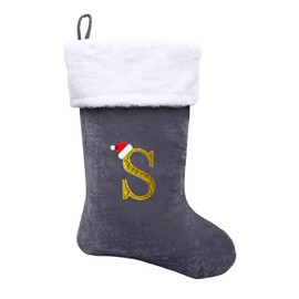 Dbfengbilian 21 Inches Christmas Stockings with Customizable Letters, Large Christmas Stockings with Super Soft Plush Cuff Embroidered Letter - Grey S