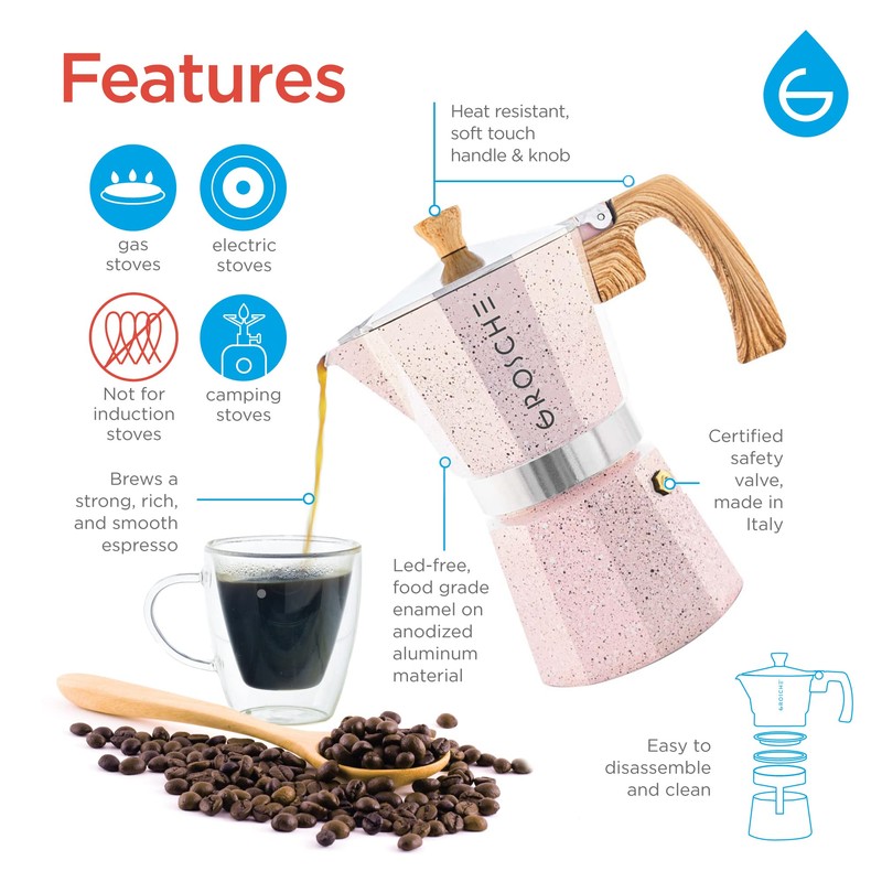 GROSCHE Milano Moka pot, Stovetop Espresso maker, Greca Coffee Maker,