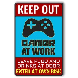 tin signs (19) Keep Out Gamer at Work Funny Gamer Sign For Gaming Room Wall Door Decor For Teen Boy Boyfriend 12x8 Inchs