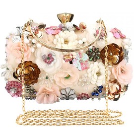Women's Sequins Floral Wedding Party Clutch and Chain Strap Shoulder Bag Evening bag, Champagne