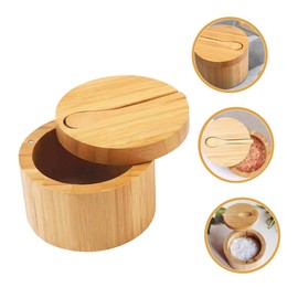 FUNOMOCYA Organic Wooden Salt Box Rotating Magnetic Lid for Kitchen Seasoning Storage