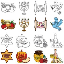 Rosh Hashanah Paper Art Craft Coloring Cards Kit - Shana Tova DIY Craft Cards - Jewish New Year Coloring Ornaments Card - Rosh Hashanah Birthday Party Art Crafts - Set of 24 Sheets