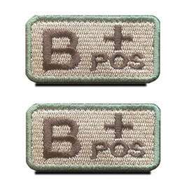 Bundle 2 Pack 2"x1" Tactical Blood Type B+ Positive POS Hook and Loop Patch Embroidered Military Badge Emblem for Outdoors - Coyote Brown B+