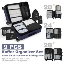 OBSGUMU Koffer Organizer Set, 9 Pcs Packing Cubes für Reisen, Packtaschen für Koffer Reise Kleidertaschen, Verpackungswürfel Mit Kosmetiktasche, Packwürfel for Reiseutensilien(Schwarz)