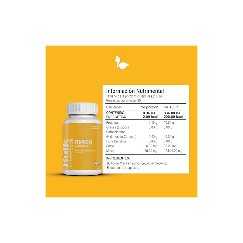 BULK SUPERFOODS Maca Orgánica 100 Natural Suplemento Alimenticio