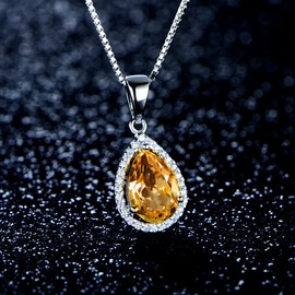 JIANGXIN Teardrop Citrine Yellow Birthstone 925 Sterling Silver White Gold Plated Gemstone Jewelry Set for Women Stud Earring Pendant Necklace 16~18inch Italian Box chain