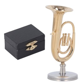 Miniature Tuba Model, Euphonium Dollhouse Tuba Model, Musical Instrument Made of Brass Material with Base for Home