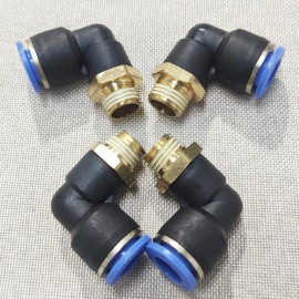 Unbranded Quick Pneumatic Connectors Tee Elbow Straight Push Pipe Air Fitting Coupling - 3/8" OD Tube X 1/4" NPT [4Pc], Elbow