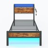 Furnulem Bed Frame Twin Size with LED Lights & Charging