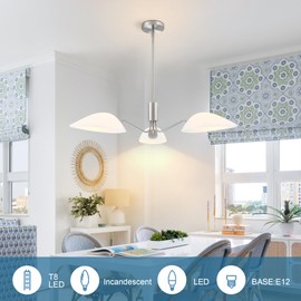 MEXO Modern Glass Chandeliers, Sputnik Chandelier Satin Nickel Pendant Lighting Fixture Glass Shade Ceiling Light for Dining Room Kitchen Island