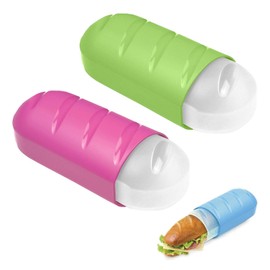 PracticFood Bun Box, Perfect Container to Keep Sandwiches Fresh Without Crushing them in Bag or Backpack (2 Bun Boxes Pink Green)