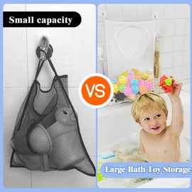 Bath Toy Storage Net Bag, Large Capacity Opening Mesh Breathable Bath Toy Net with Zipper Widely Apply Hanging Toy Storage for Bathroom Laundry Room Bedroom, with 2pcs Hooks
