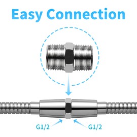 OFFO Shower Hose Extension Adapter, G1/2 to G1/2 Shower Hose Extender Fitting Extra Long Joint, Used to Connect Two Hoses Garden Hose, Solid Stainless Steel, 2 PCS