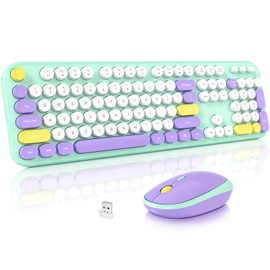 MOFII Wireless Keyboard and Mouse Combo, Cute Keyboard Full Size and Wireless Mouse, 2.4GHz Retro Typewriter Keyboard Wireless Mouse Set for PC/Desktop/Laptop/Windows (Mint Green)