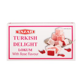 Tazah Turkish Delights with Rose Flavor 16oz (454g) Lokum Gluten Free, Vegetarian, Handmade, Halal