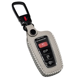 YONUFI for Toyota Key Fob Cover with Keychain, Leather Car Key Case Protector Holder Compatible with 2018 - 2024 Rav4 Highlander Camry Corolla Avalon C-Hr Prius (Gray)