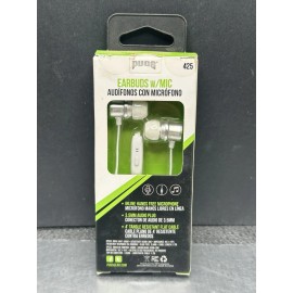 InEar New Earbuds With Microphone 3.5mm Audio Wired 4 Ft Plug White Silver Pugg NIB