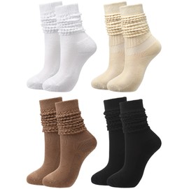 Janmercy 4 Pairs Slouch Socks for Women Bulk Stacked Socks Boot Socks 80s 90s Neon Slouch Socks Knit Scrunchie Socks(Medium,Warm Color)
