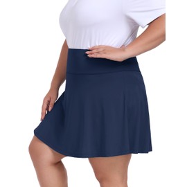 MoFiz Women Plus Size Golf Tennis Skirt Skort with Mesh Short Knee Length Pleated Workout Skirt Navy,3XL