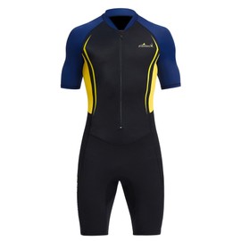 Men’s Wetsuits Shorty Zipper Diving Suit 1.5mm UV Protection Wetsuit Neoprene Dive Skin Swimwear One Piece Keep Warm Swimsuit L
