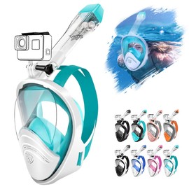 HEARTST Full Face Snorkel Mask, Double Floating Ball Design, Anti-Leak, 180° Ultra Wide Angle Diving Mask, Anti-Fog Design, Freely Breathable, Diving Mask, Snorkeling Mask, Can Be Attached to Sports