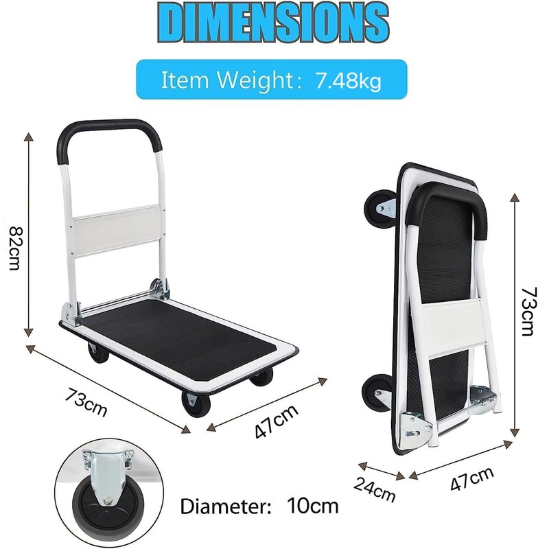 LEADALLWAY Foldable Push Cart Platform Cart 330lbs Capacity 4 Wheels