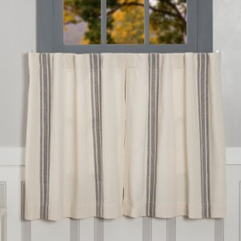 Market Place Gray Grain Sack Stripe Tiers, Set of 2, 24" L x 36" W, Farmhouse Style Window Café Curtains